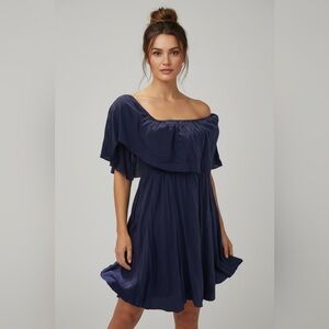 Blue Ruffled Square Neck Mini Dress